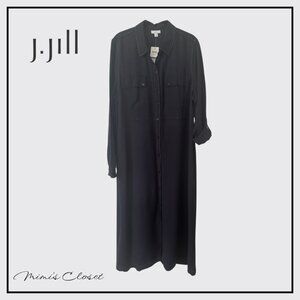 J.JILL Tab-Sleeve Maxi Shirtdress Deep Blue Large